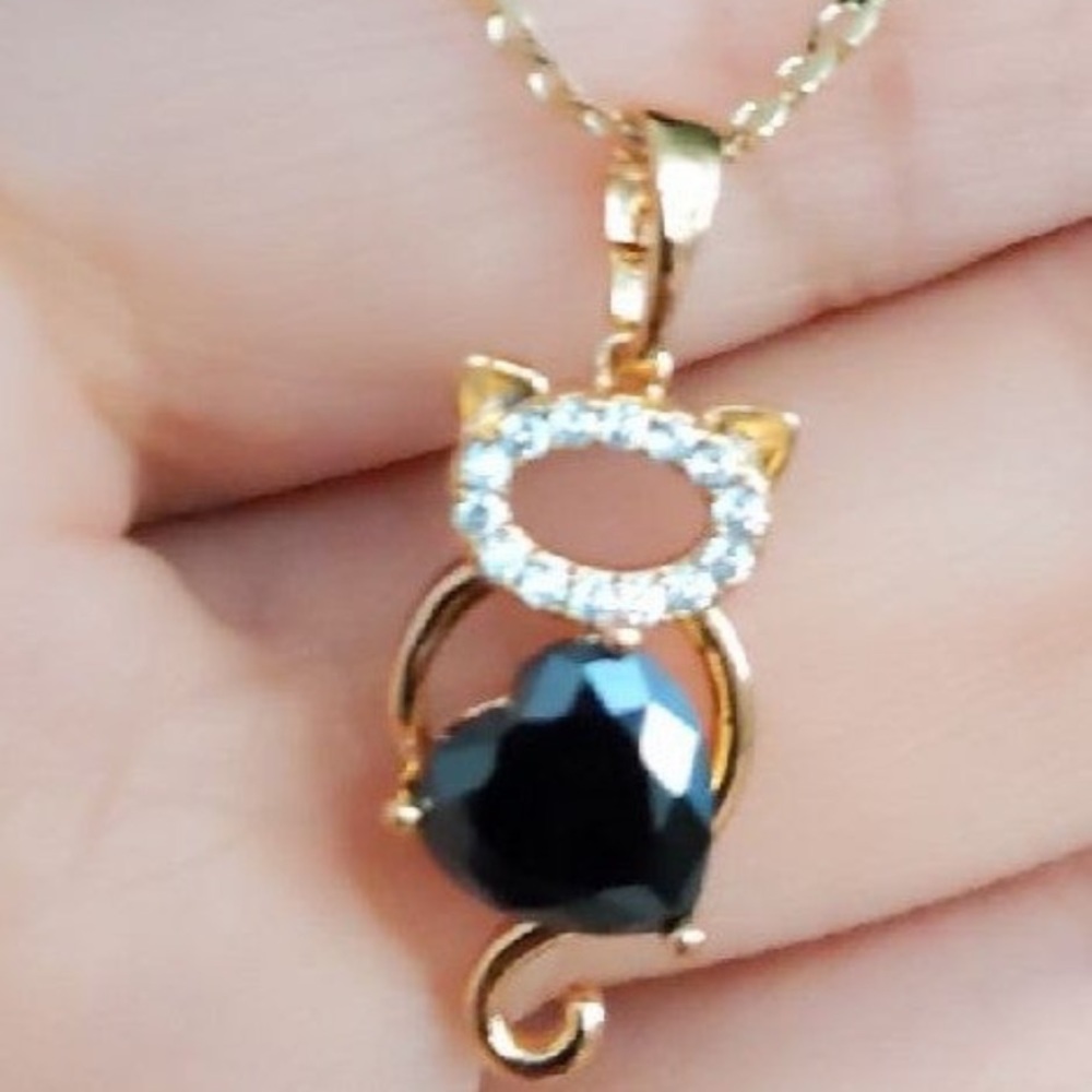 Black cat earrings and necklace set... Gold plated